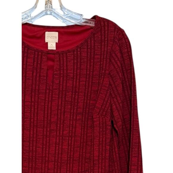 Chico's size 0 (Small / 4) Textured Knit Sheath Dress Red Long Sleeve Scoop Neck - Picture 5 of 7